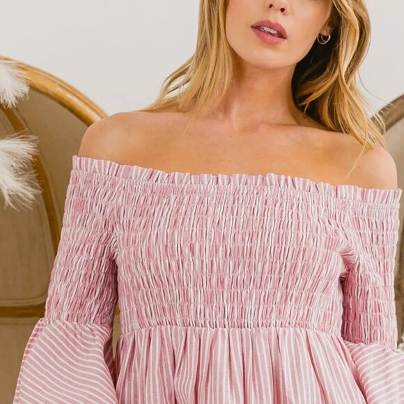 BiBi Smocked Off Shoulder Striped Dress - Picture 4 of 7